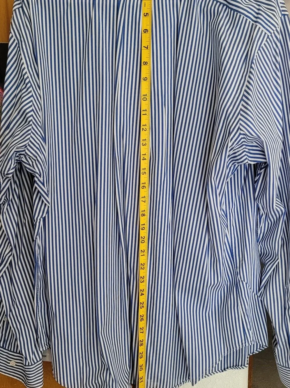 Men's Blue and White Striped Dress Shirt